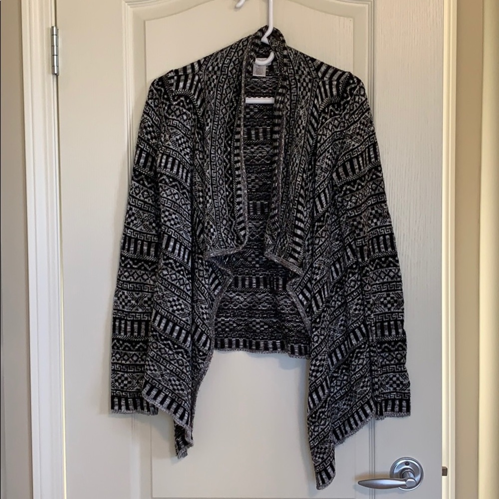 Cozy, Black/White/Grey Asymmetrical Cardigan
